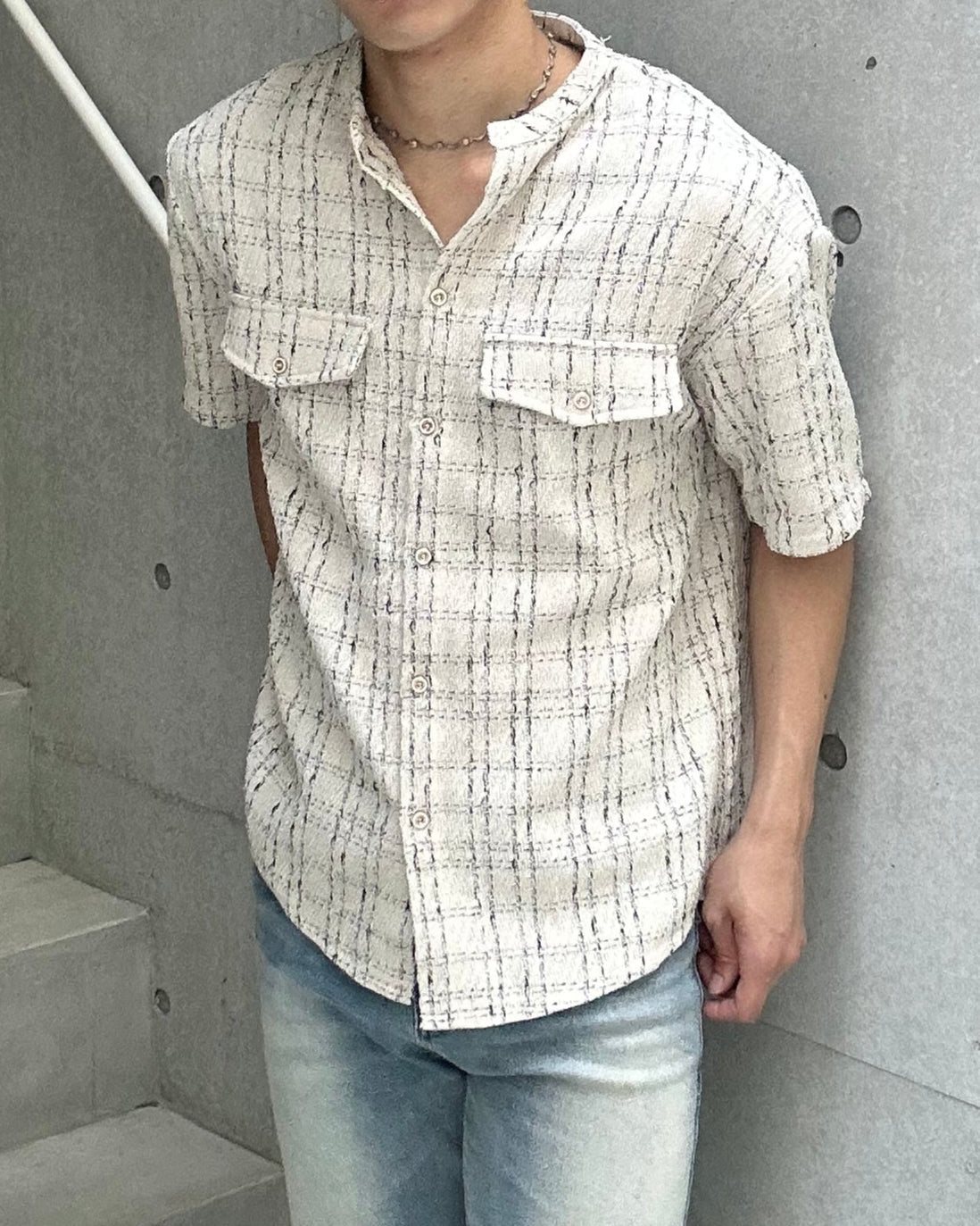 ノーカラーチェックシャツ Ot20050