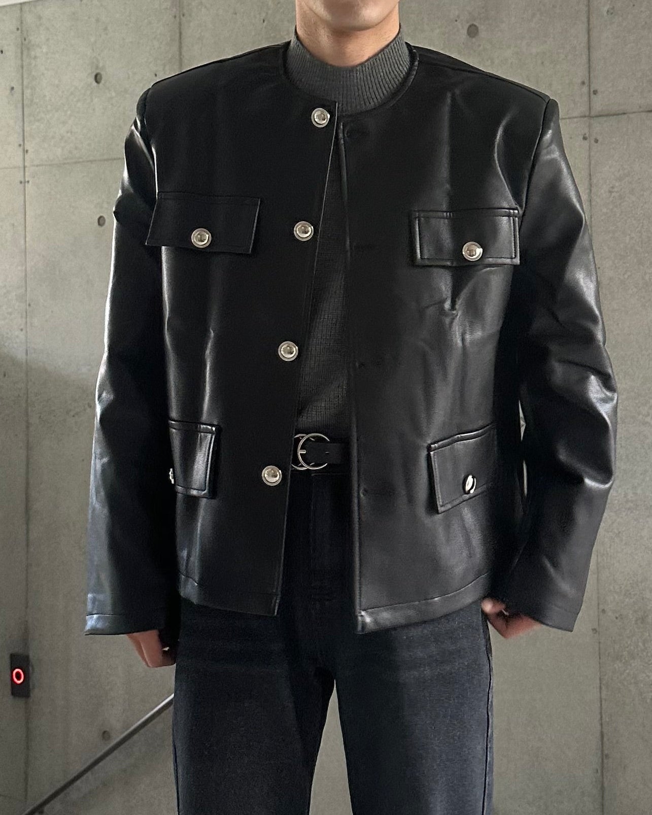 ノーカラーレザージャケット Ot30007