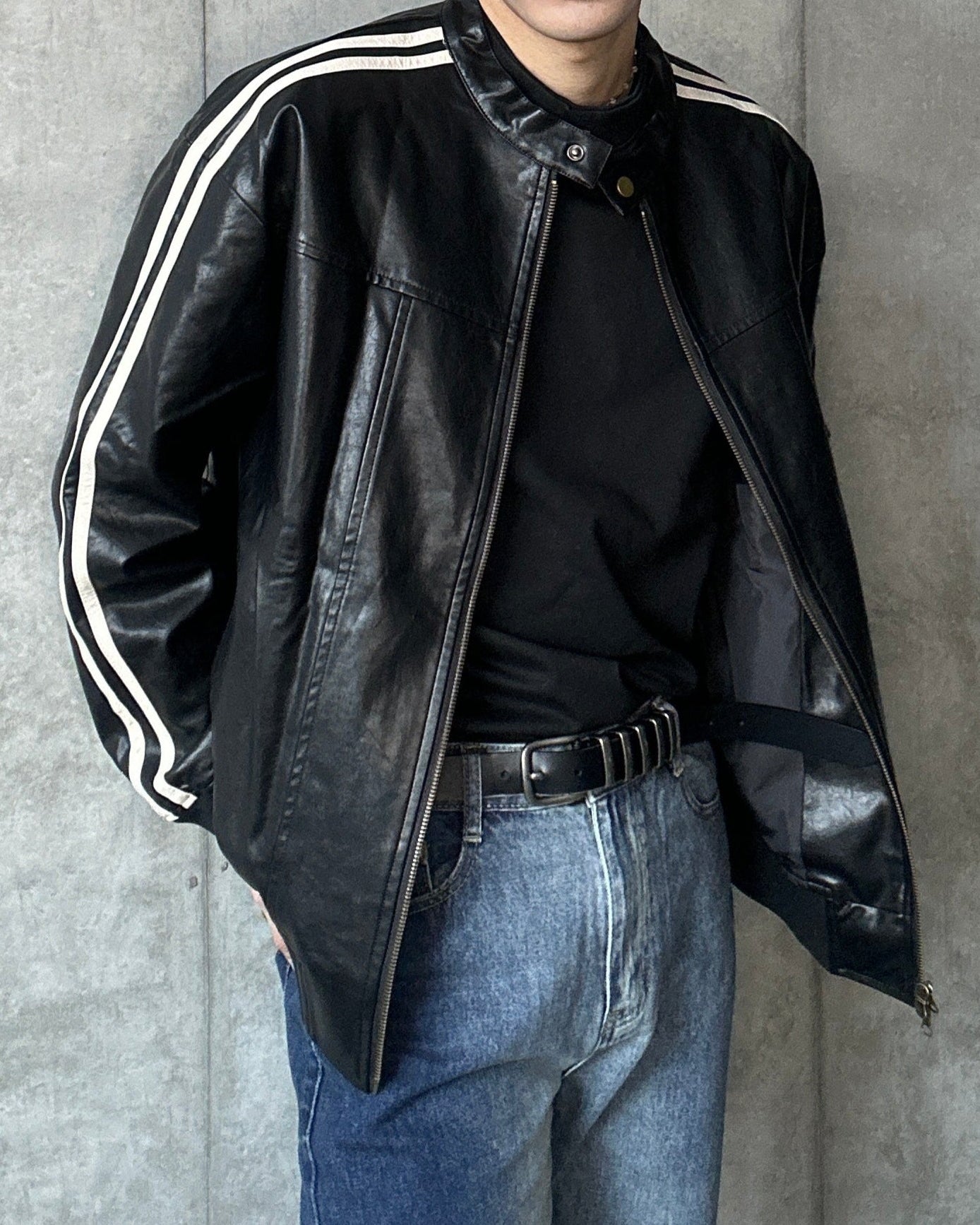 コリアンラインレザージャケット Ot4882