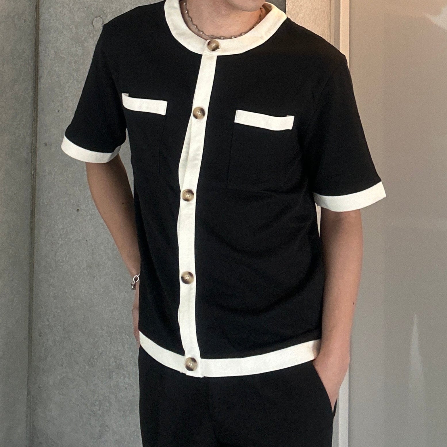 【3日間限定復活】トレンドバイカラーボタンTシャツ Ot20002