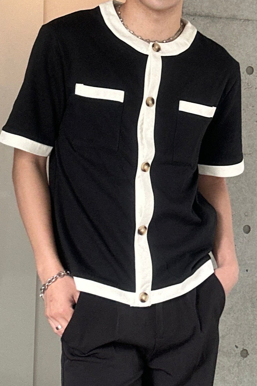トレンドバイカラーボタンTシャツ Ot20002