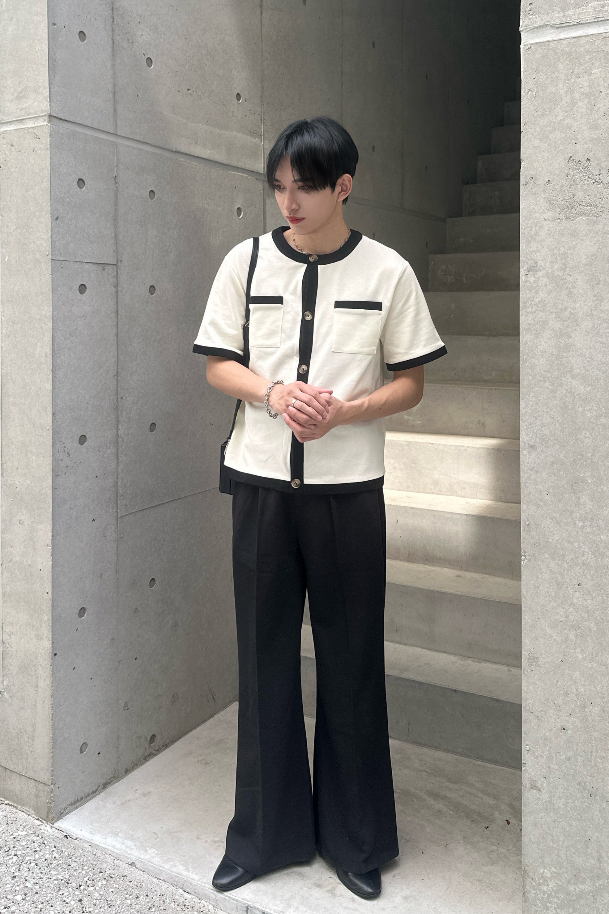 【3日間限定復活】トレンドバイカラーボタンTシャツ Ot20002