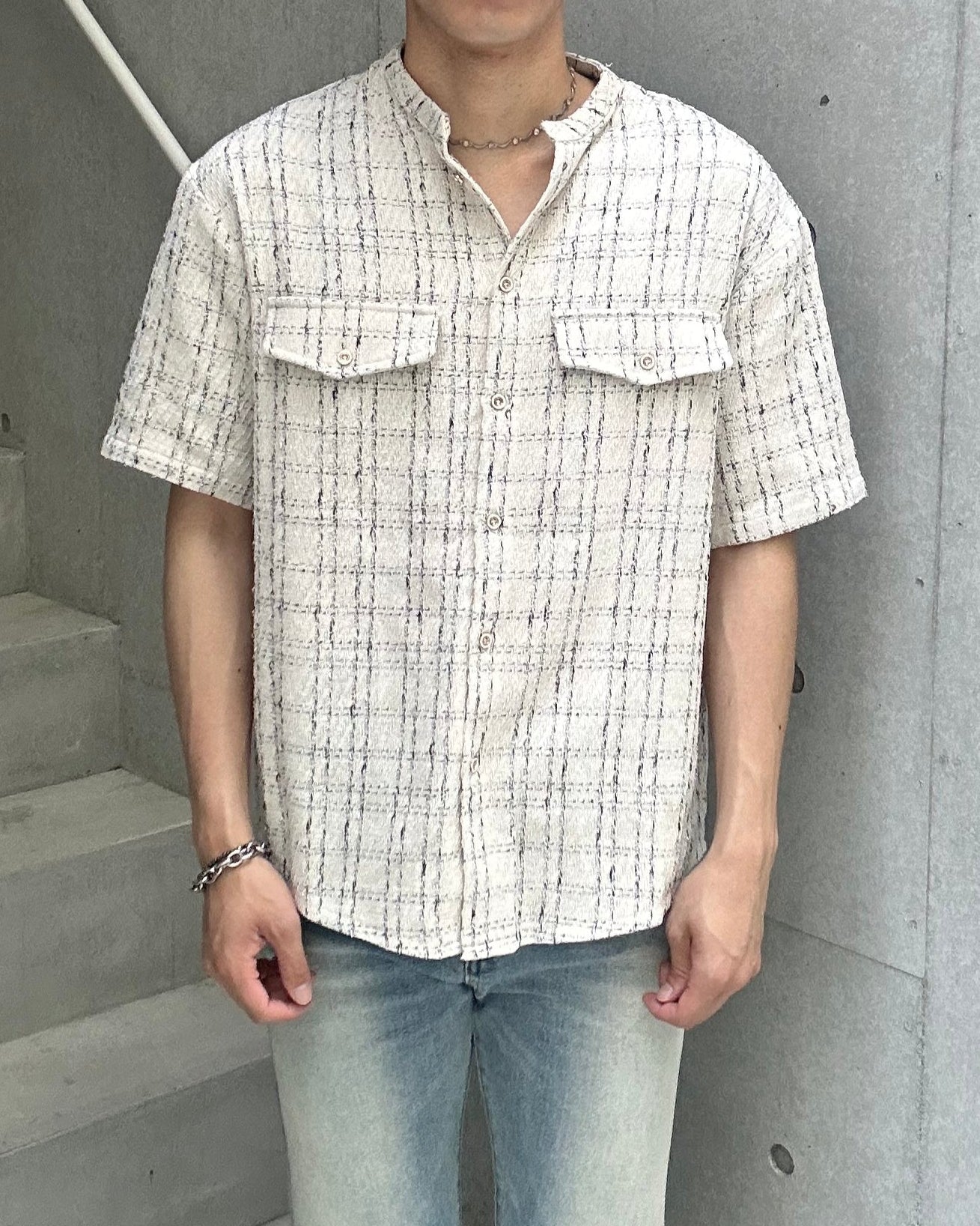 ノーカラーチェックシャツ Ot20050
