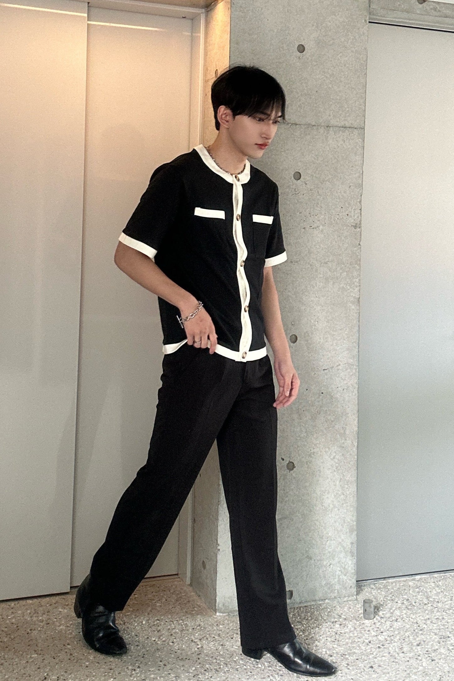 【3日間限定復活】トレンドバイカラーボタンTシャツ Ot20002
