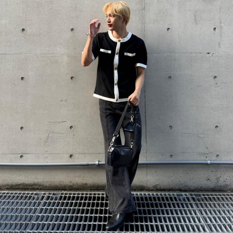 【3日間限定復活】トレンドバイカラーボタンTシャツ Ot20002