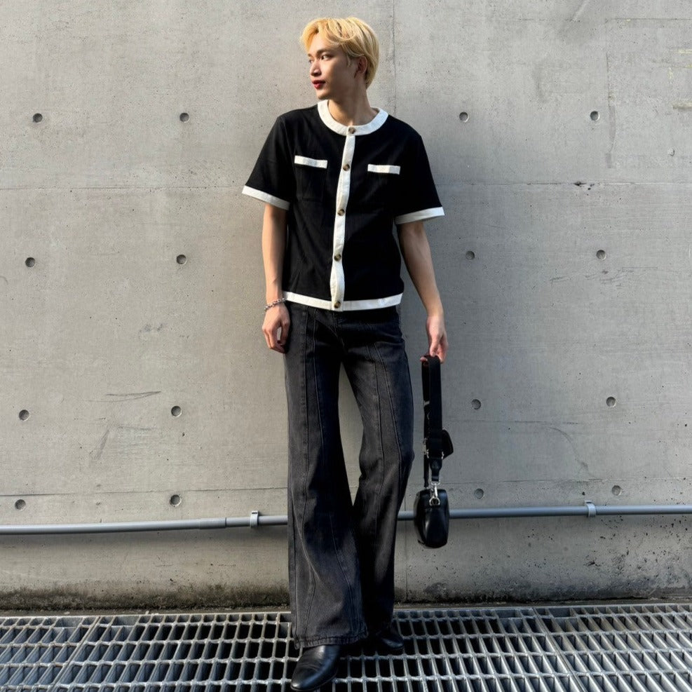 【3日間限定復活】トレンドバイカラーボタンTシャツ Ot20002
