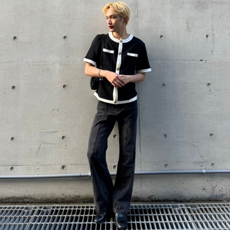 【3日間限定復活】トレンドバイカラーボタンTシャツ Ot20002