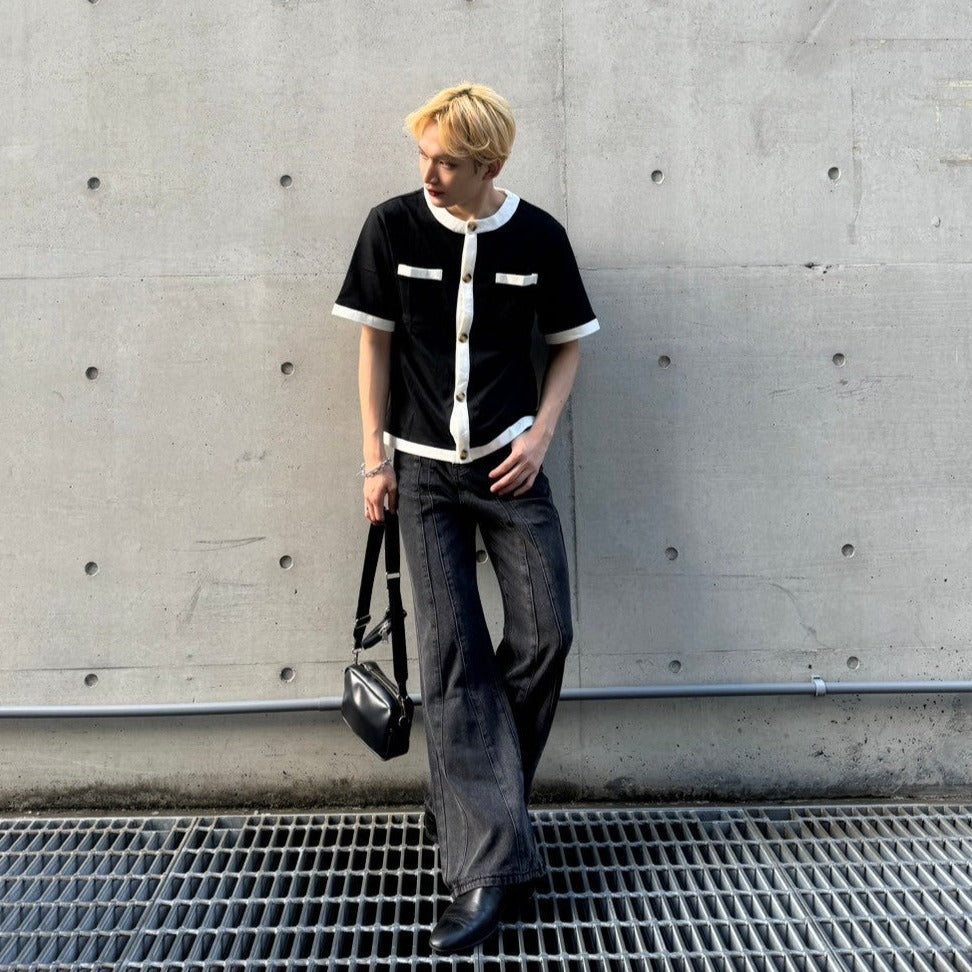 【3日間限定復活】トレンドバイカラーボタンTシャツ Ot20002