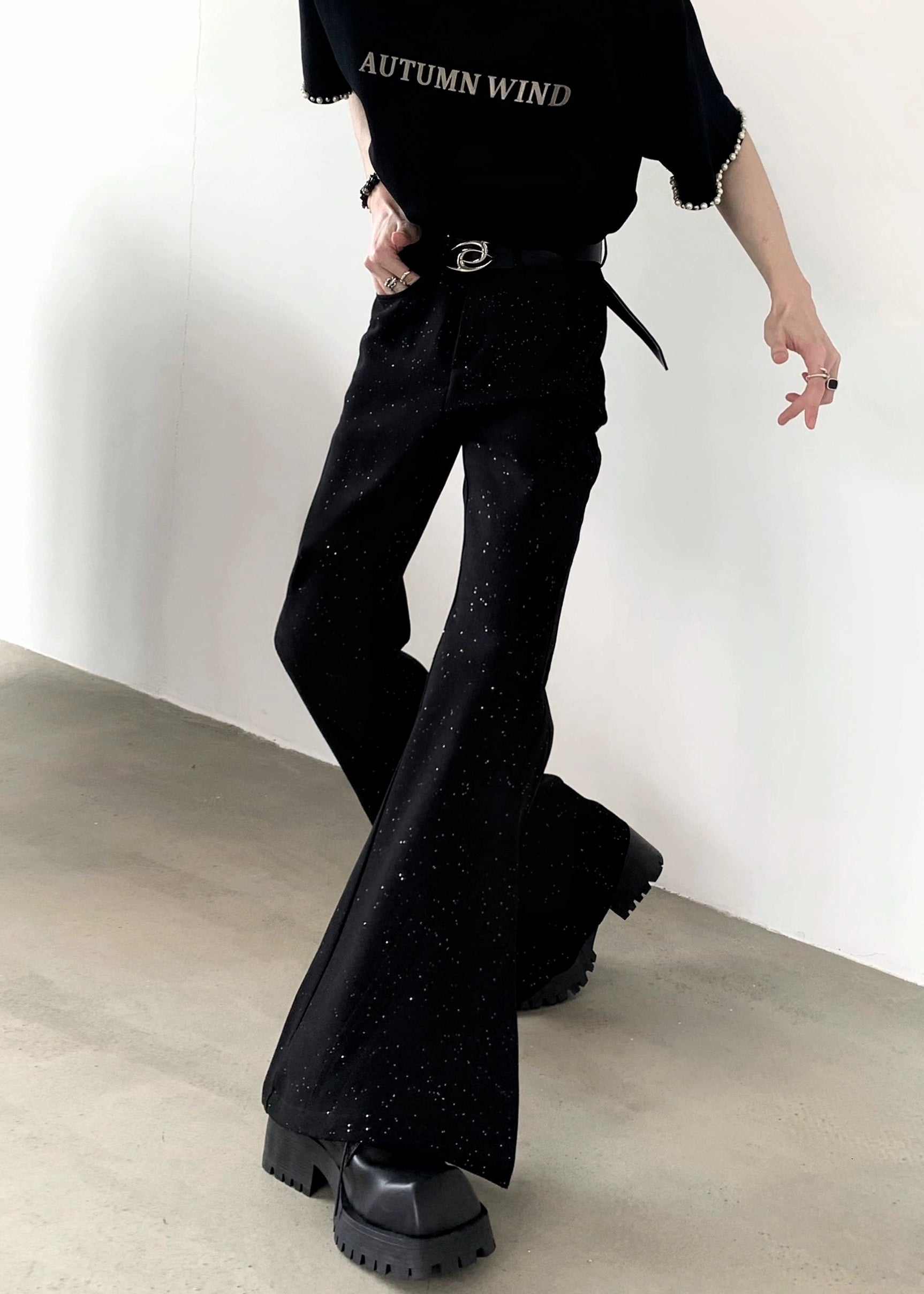 ラメスリムフレアパンツ Ot11717