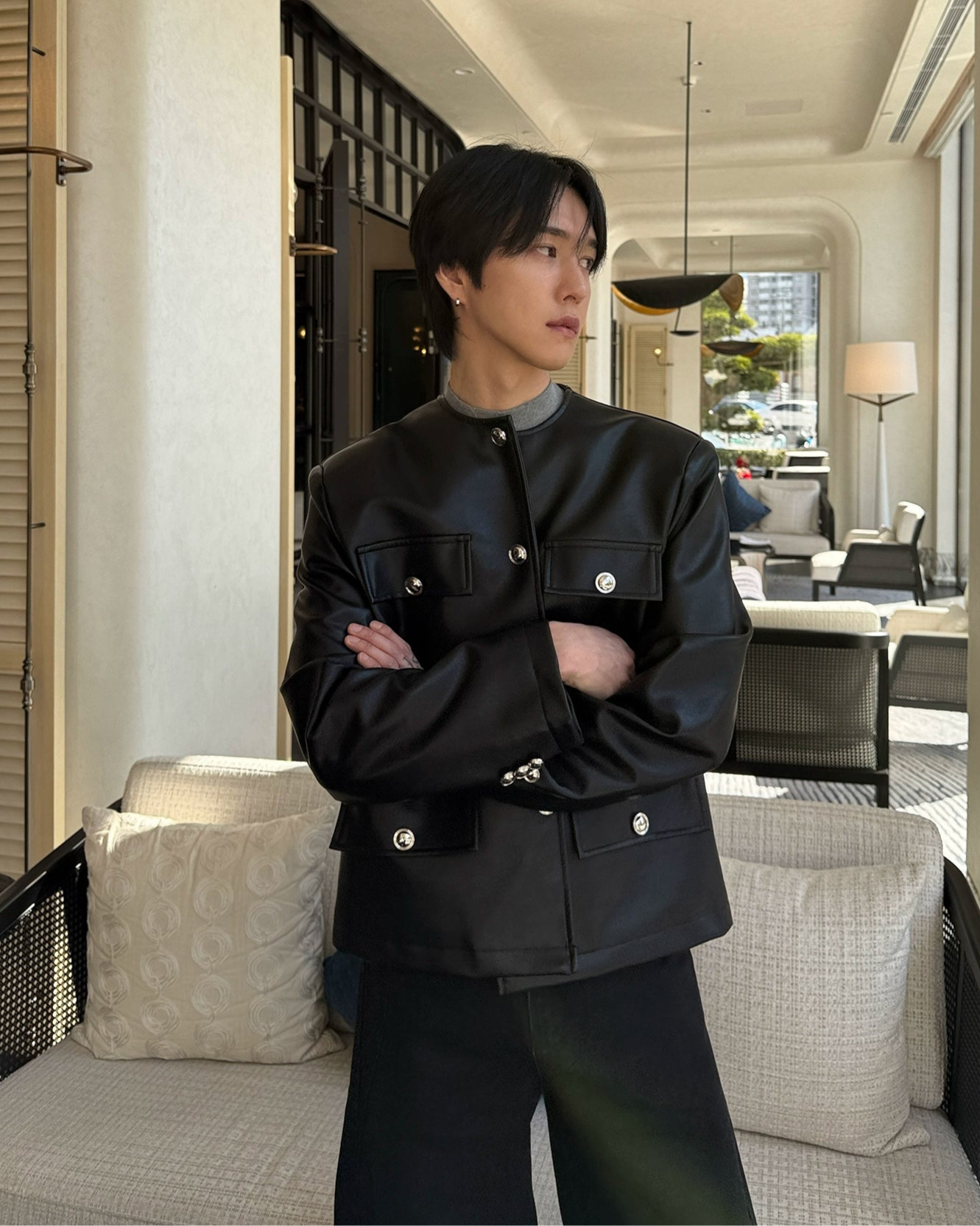 ノーカラーレザージャケット Ot30007