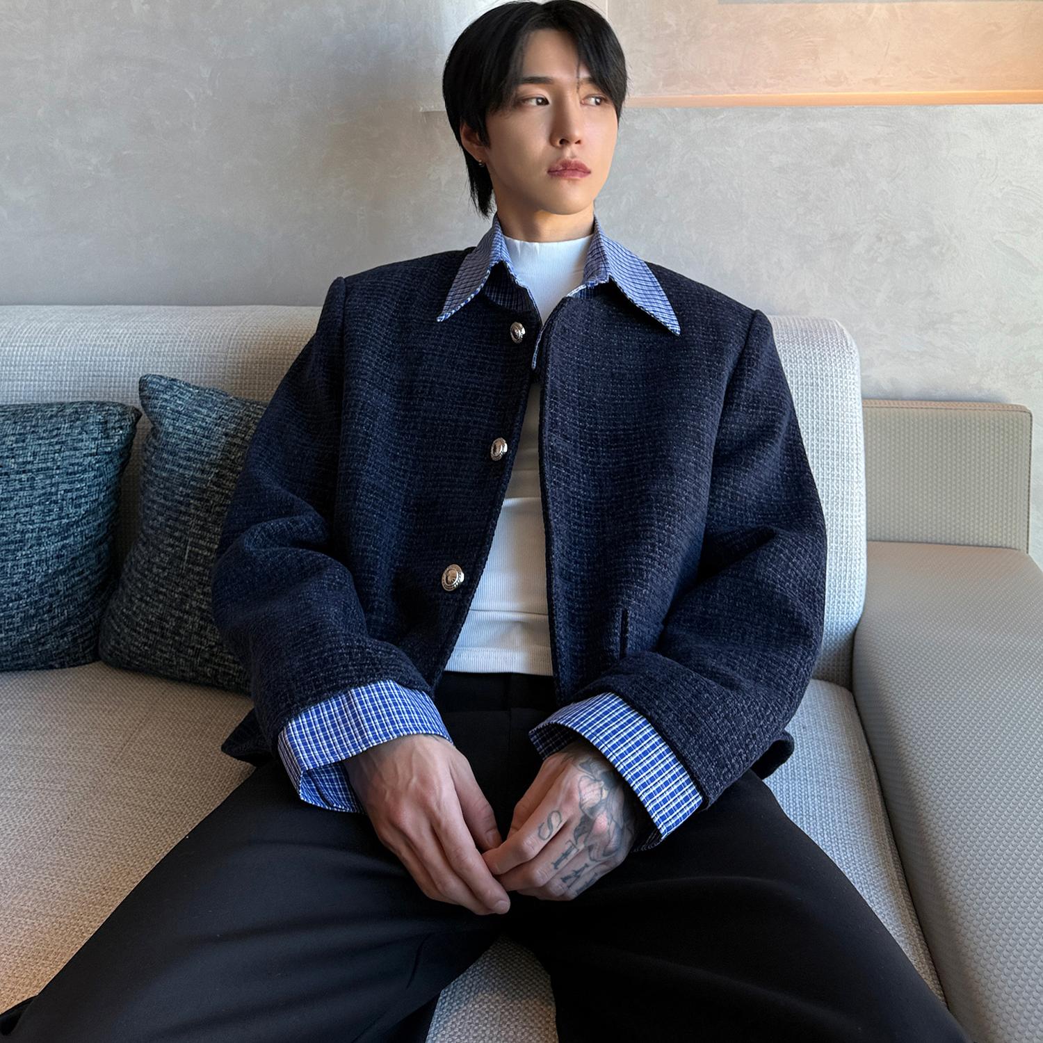 blue check tweed jacket Ot30002