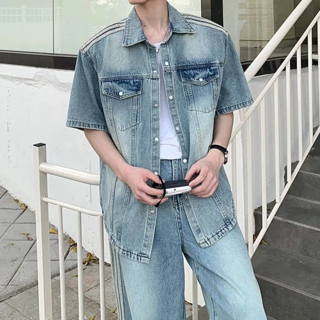 ラインデザインデニムセットアップ Ot4752