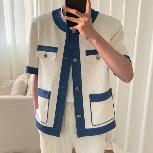 【最短即日発送】white blue luxury summer tweed Ot11669