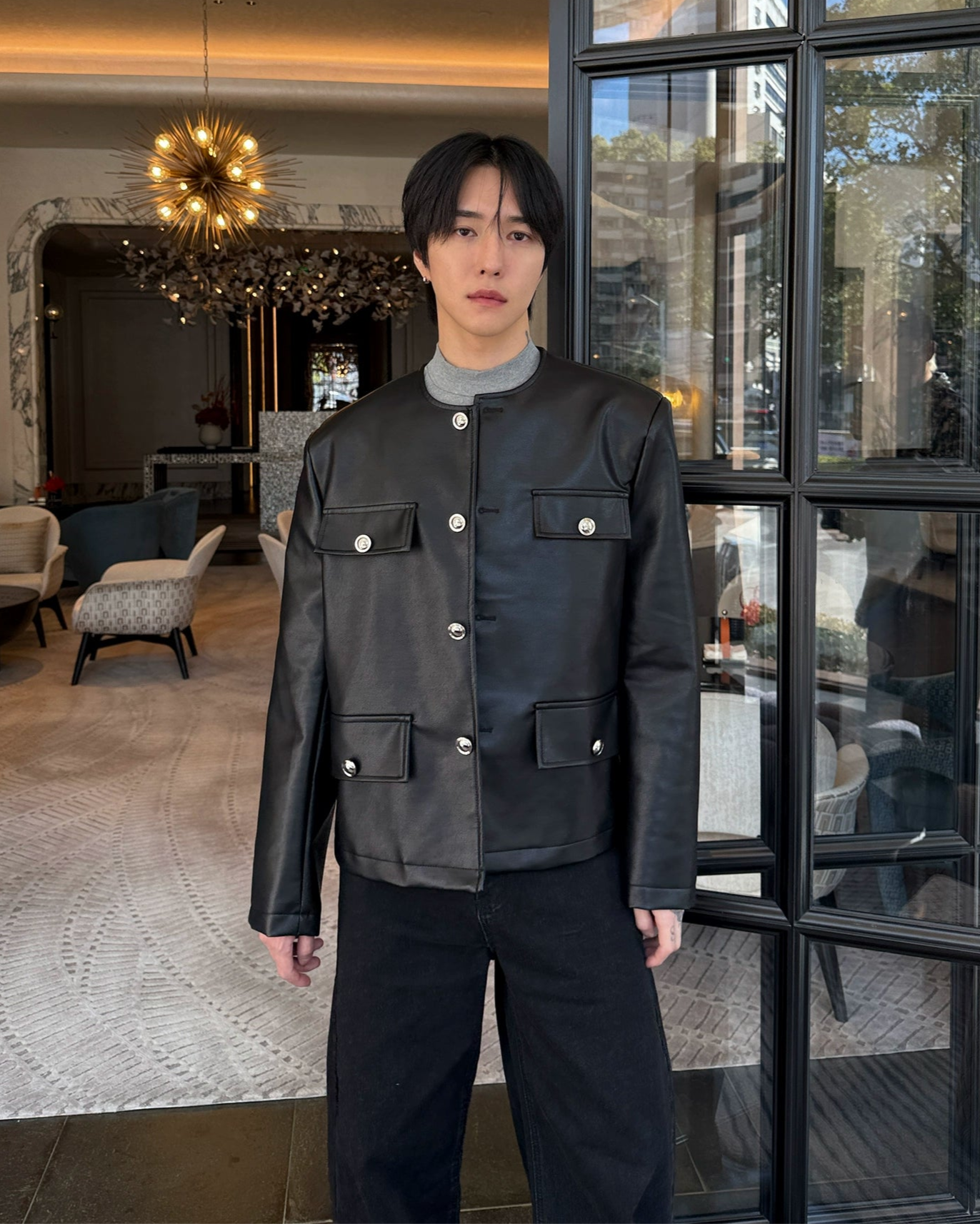 ノーカラーレザージャケット Ot30007