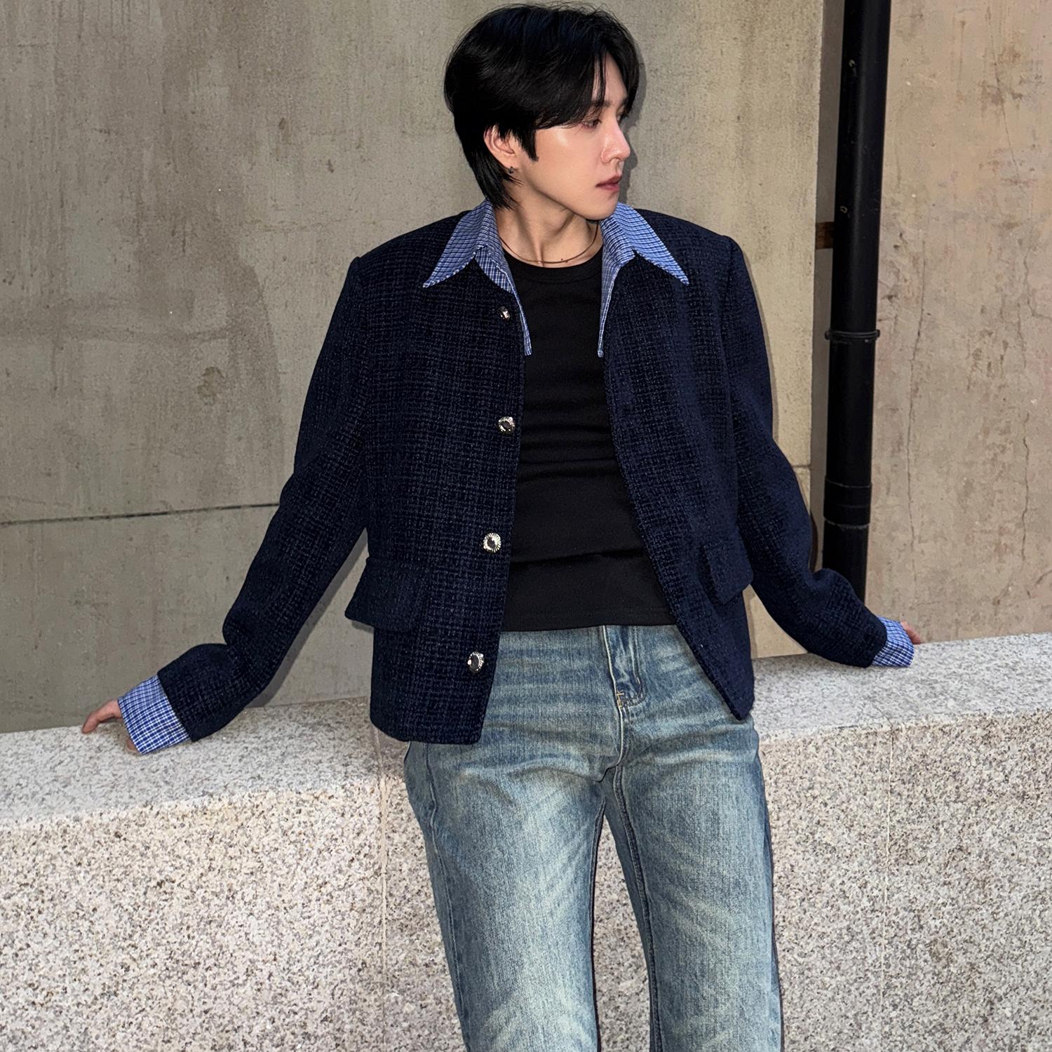 blue check tweed jacket Ot30002