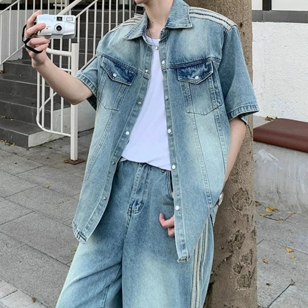 ラインデザインデニムセットアップ Ot4752