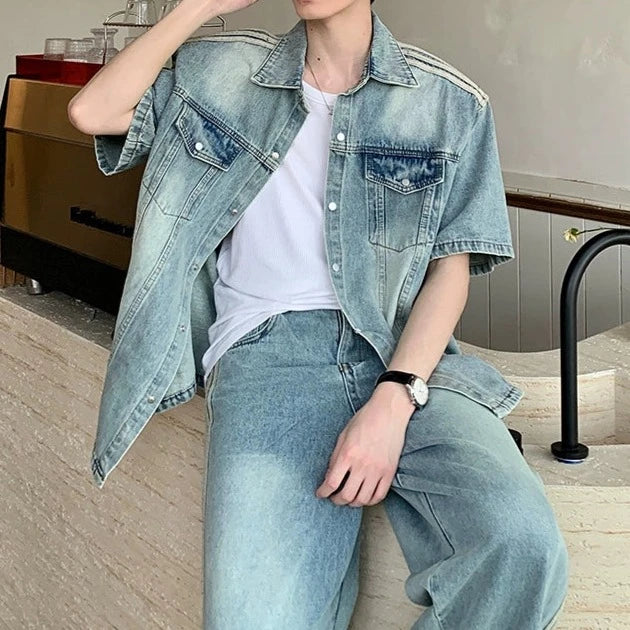 ラインデザインデニムセットアップ Ot4752