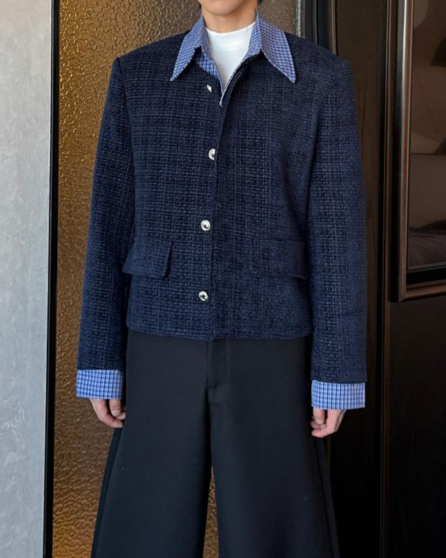 blue check tweed jacket Ot30002 | 韓国ファッションメンズ通販サイト