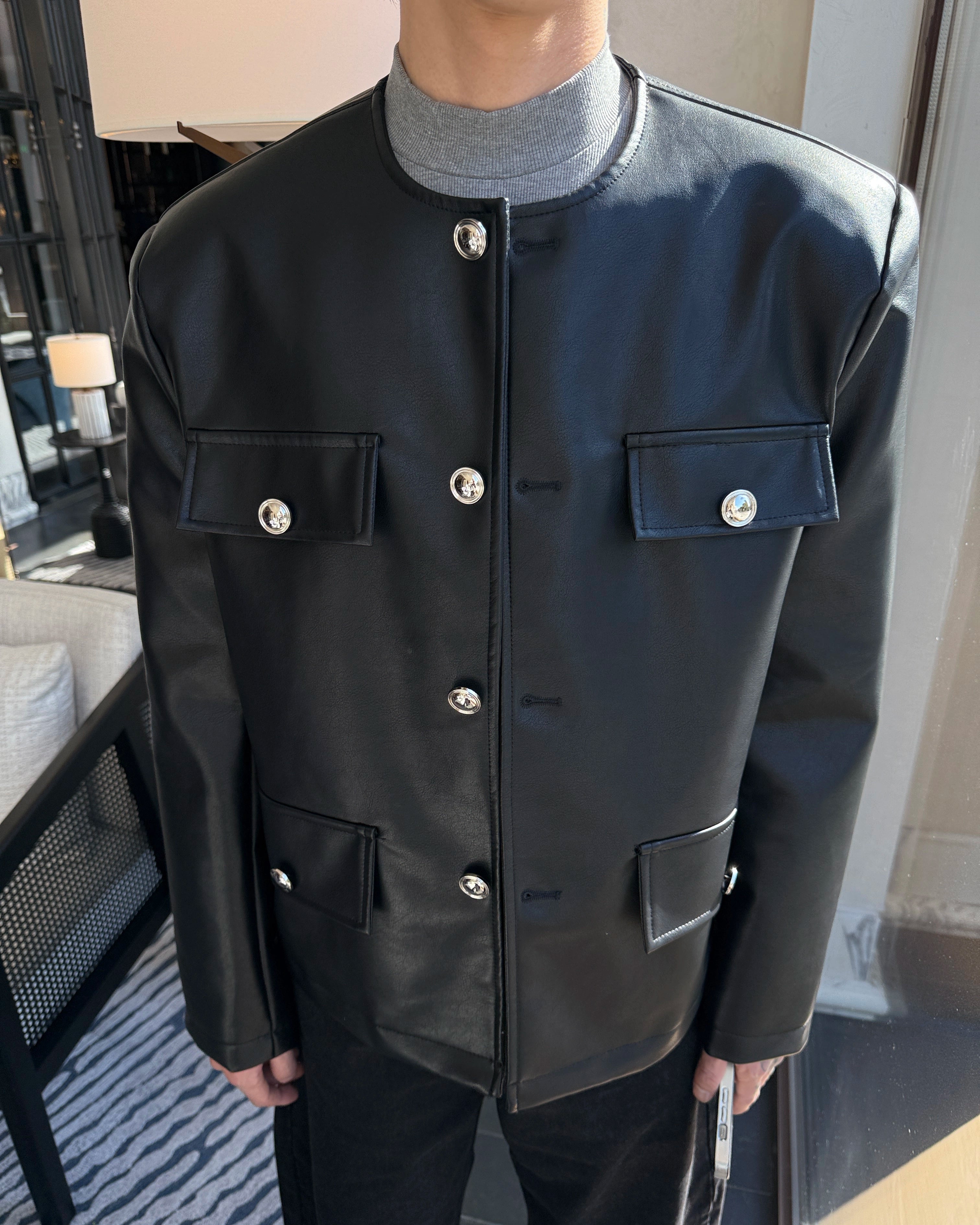 ノーカラーレザージャケット Ot30007