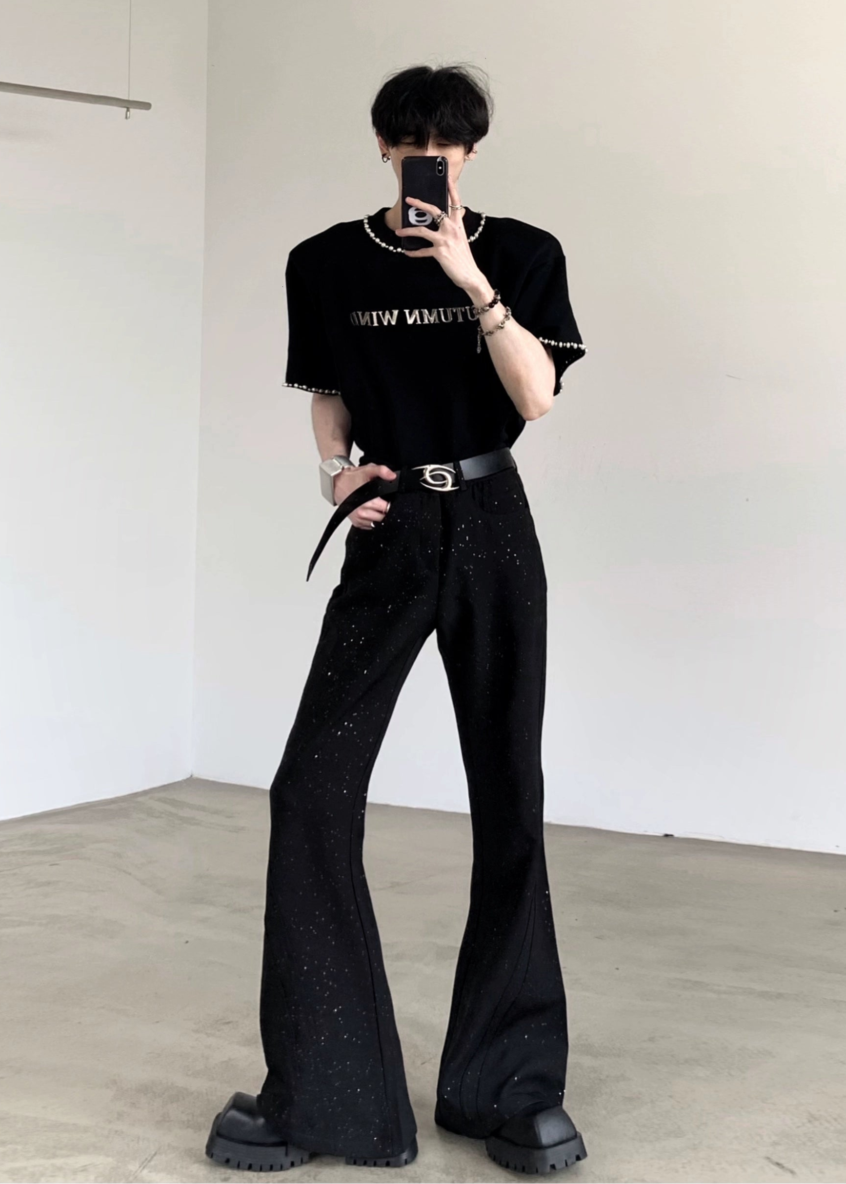 ラメスリムフレアパンツ Ot11717