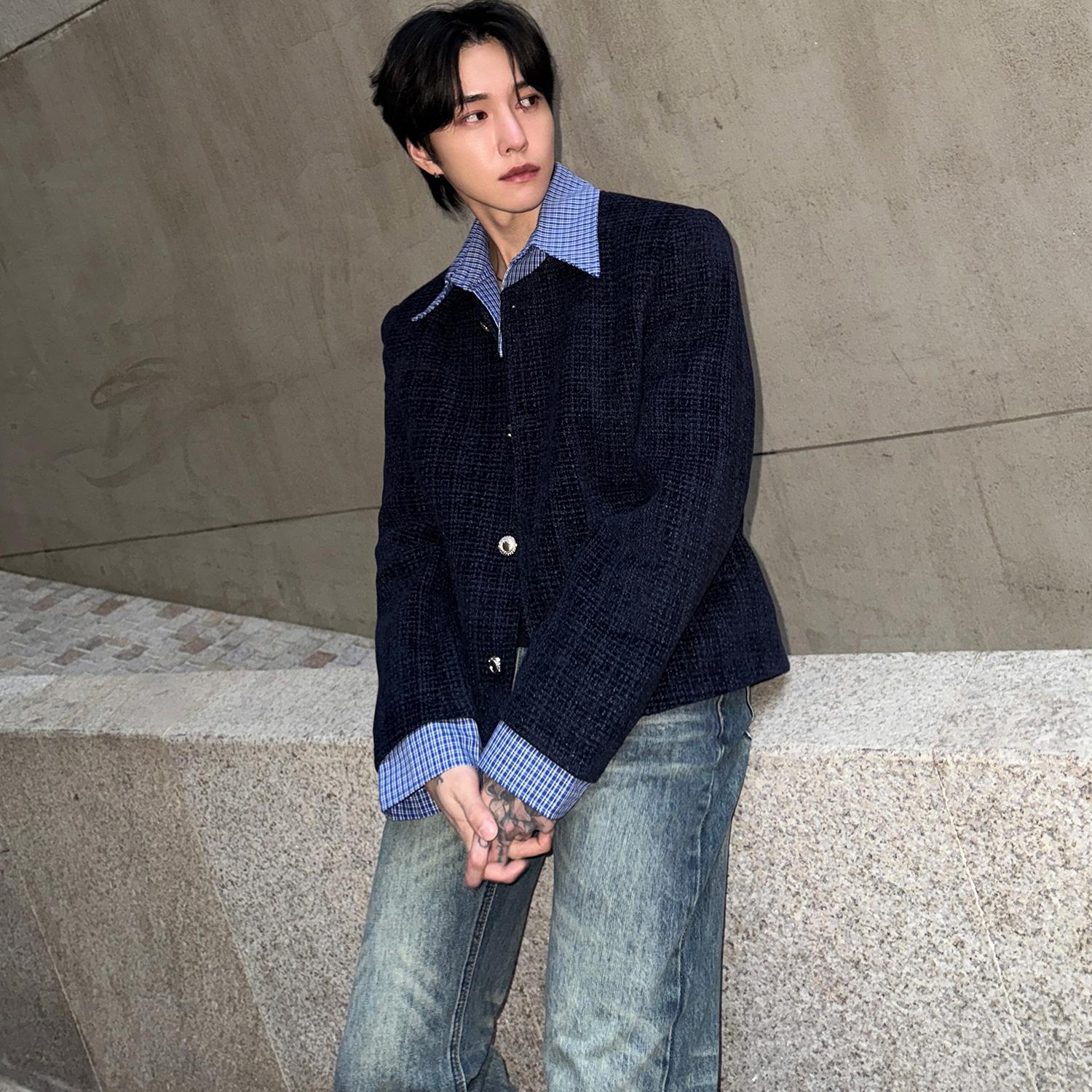 blue check tweed jacket Ot30002