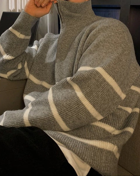 ボーダーハーフジップニット Ot20124