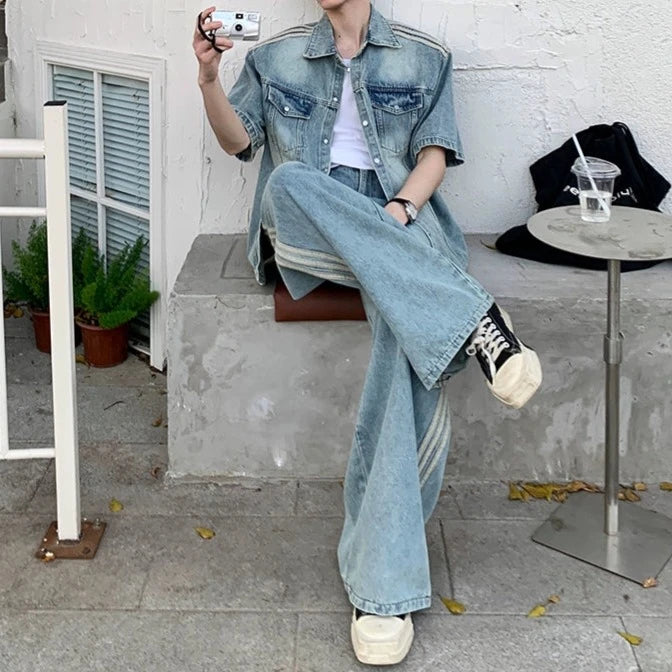 ラインデザインデニムセットアップ Ot4752