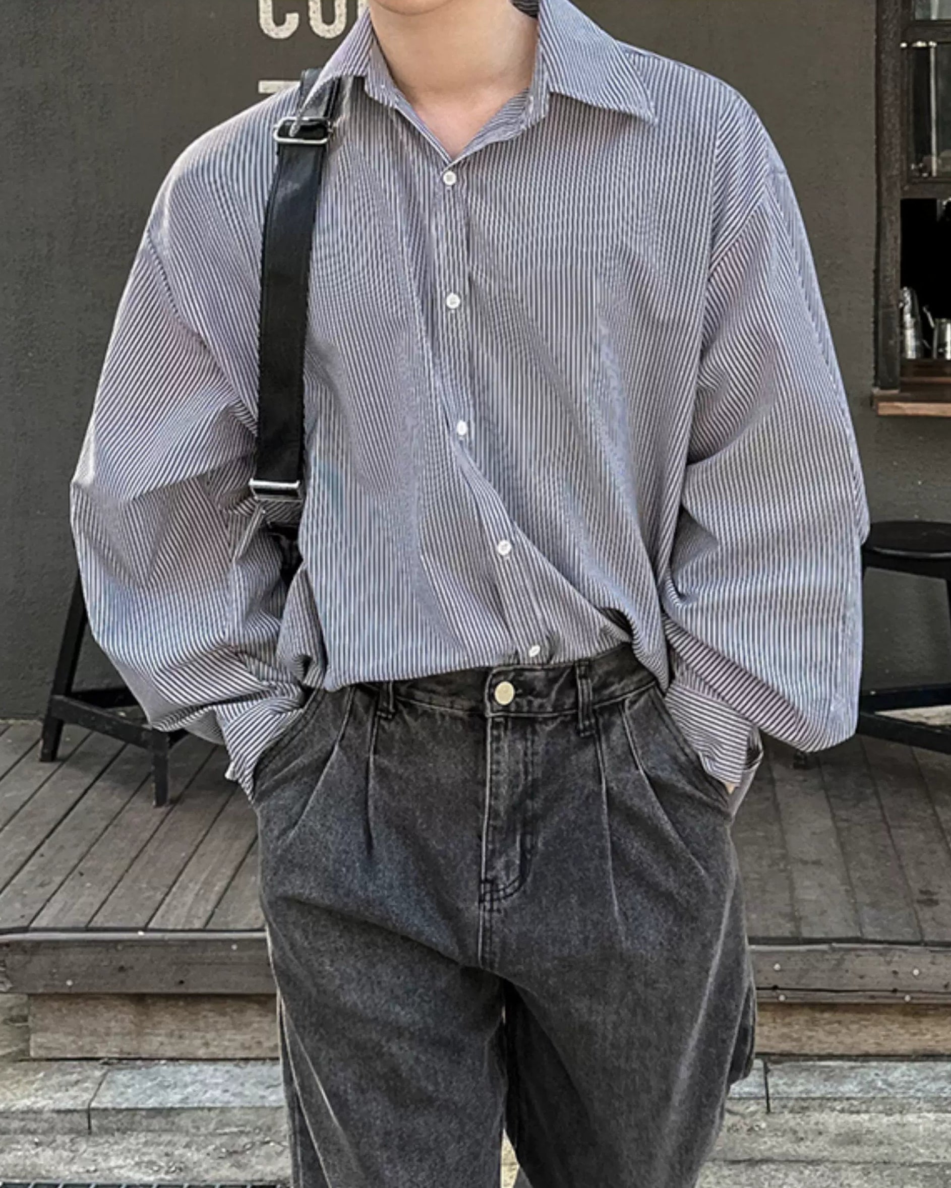 コリアンブラックストライプシャツ Ot20127