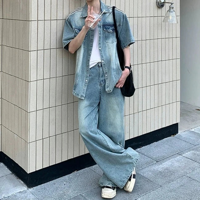 ラインデザインデニムセットアップ Ot4752