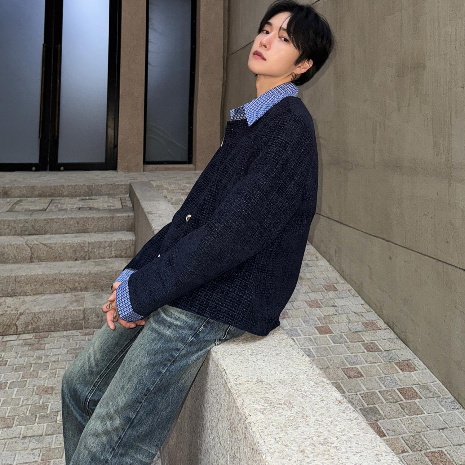 blue check tweed jacket Ot30002