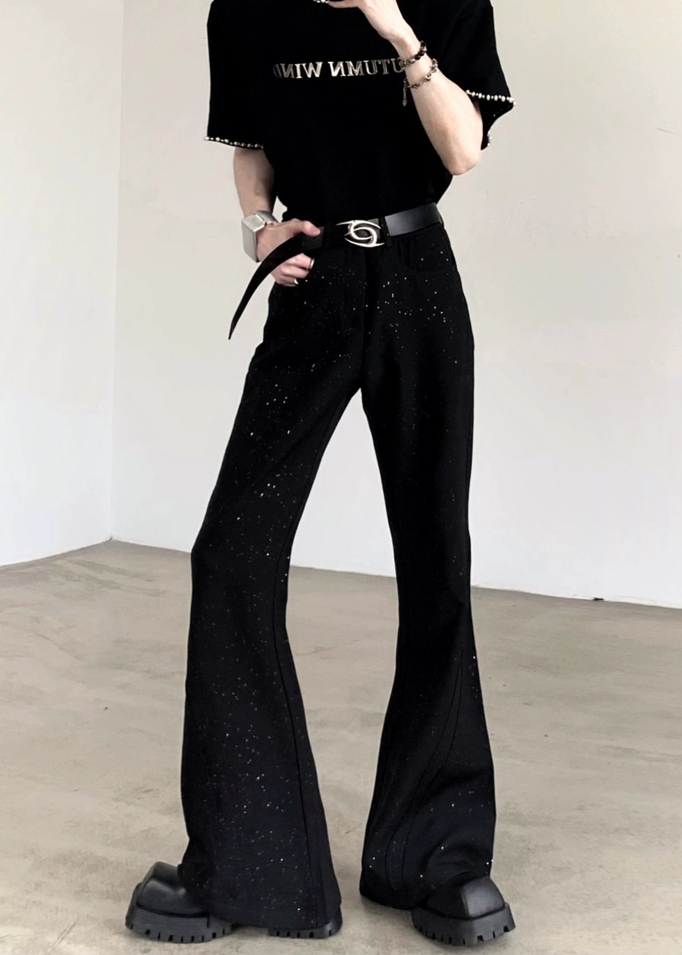 ラメスリムフレアパンツ Ot11717