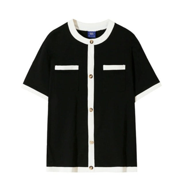 【3日間限定復活】トレンドバイカラーボタンTシャツ Ot20002