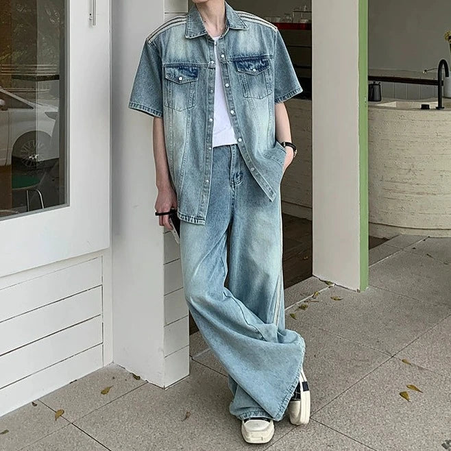 ラインデザインデニムセットアップ Ot4752