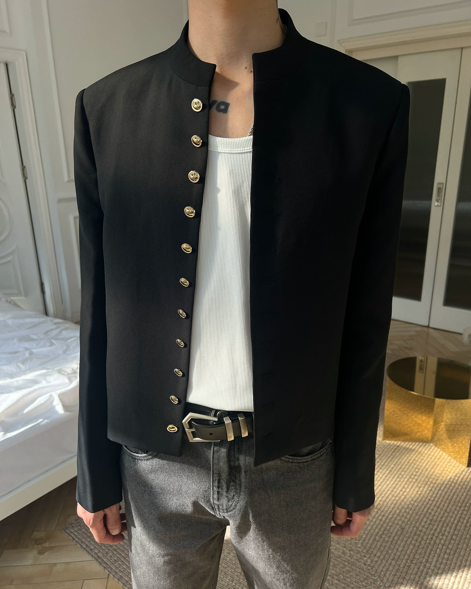 【美品 黒タグ】 GIORGIO ARMANI スタンドカラー ジャケット 52 Giorgio Armani】ジョルジオアルマーニ『黒タグ UPTON size48