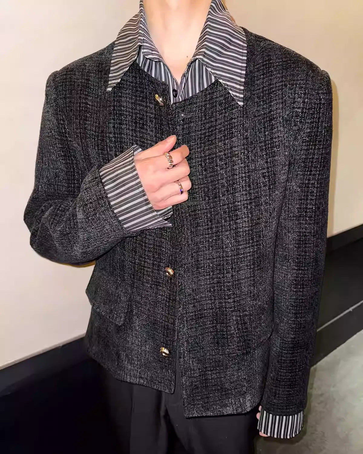 ブラックチェックツイードジャケット Ot30032