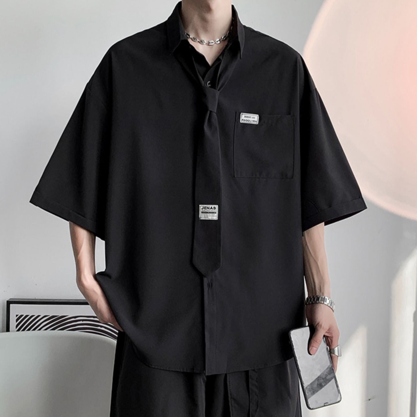 【3日間限定復活】ロゴデザインルーズネクタイシャツ Ot5199