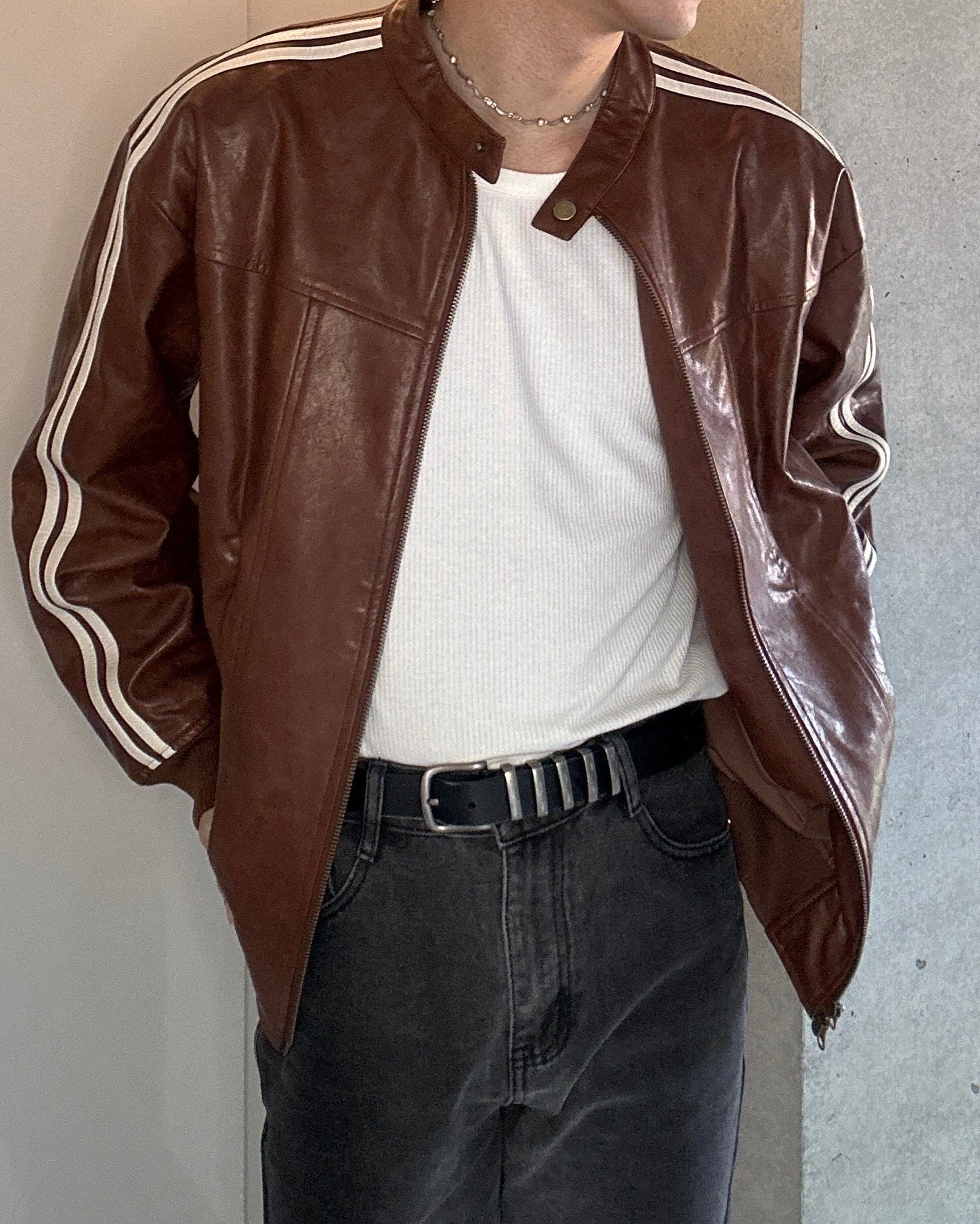 コリアンラインレザージャケット Ot4882