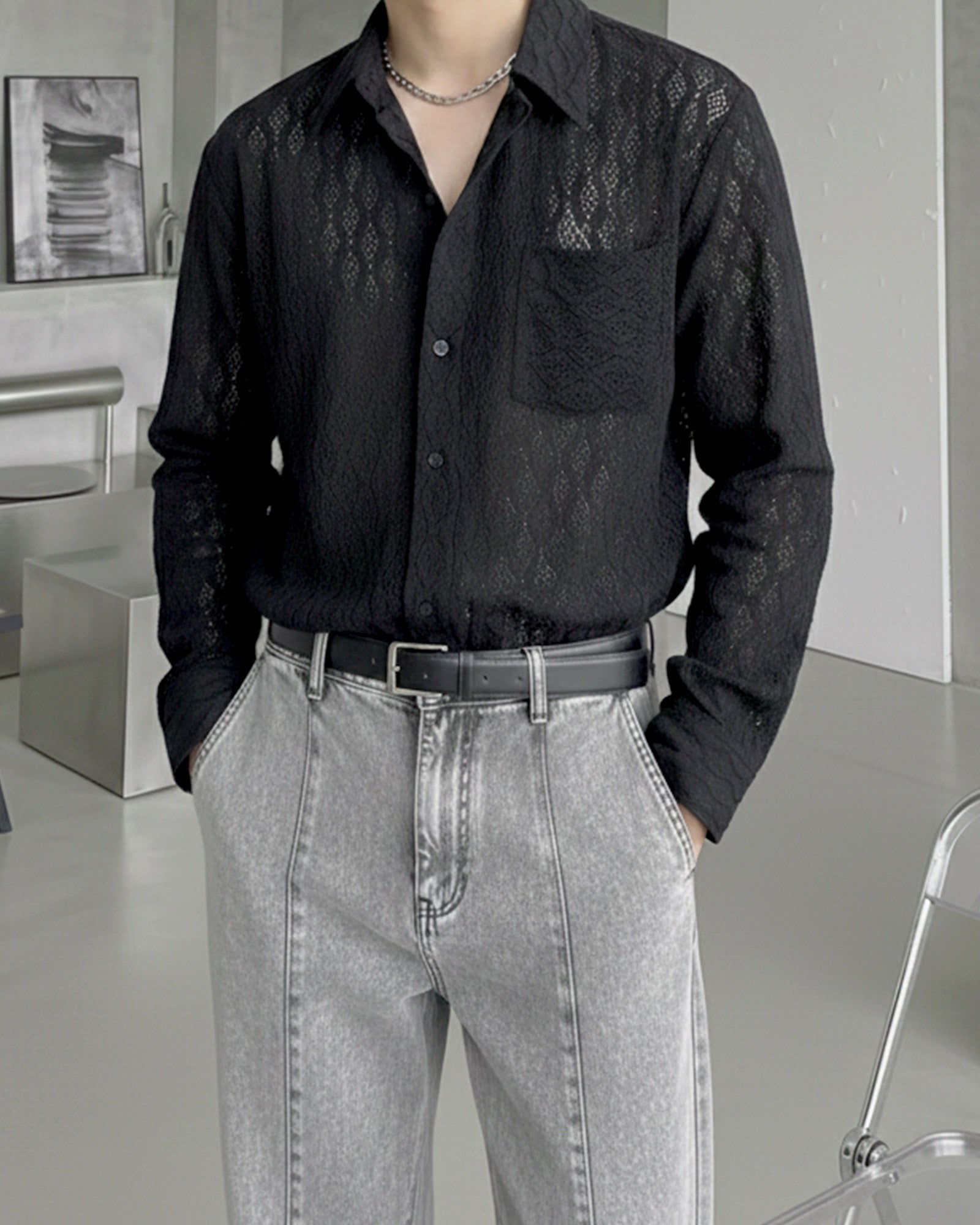 シアーメッシュモードシャツ Ot20131