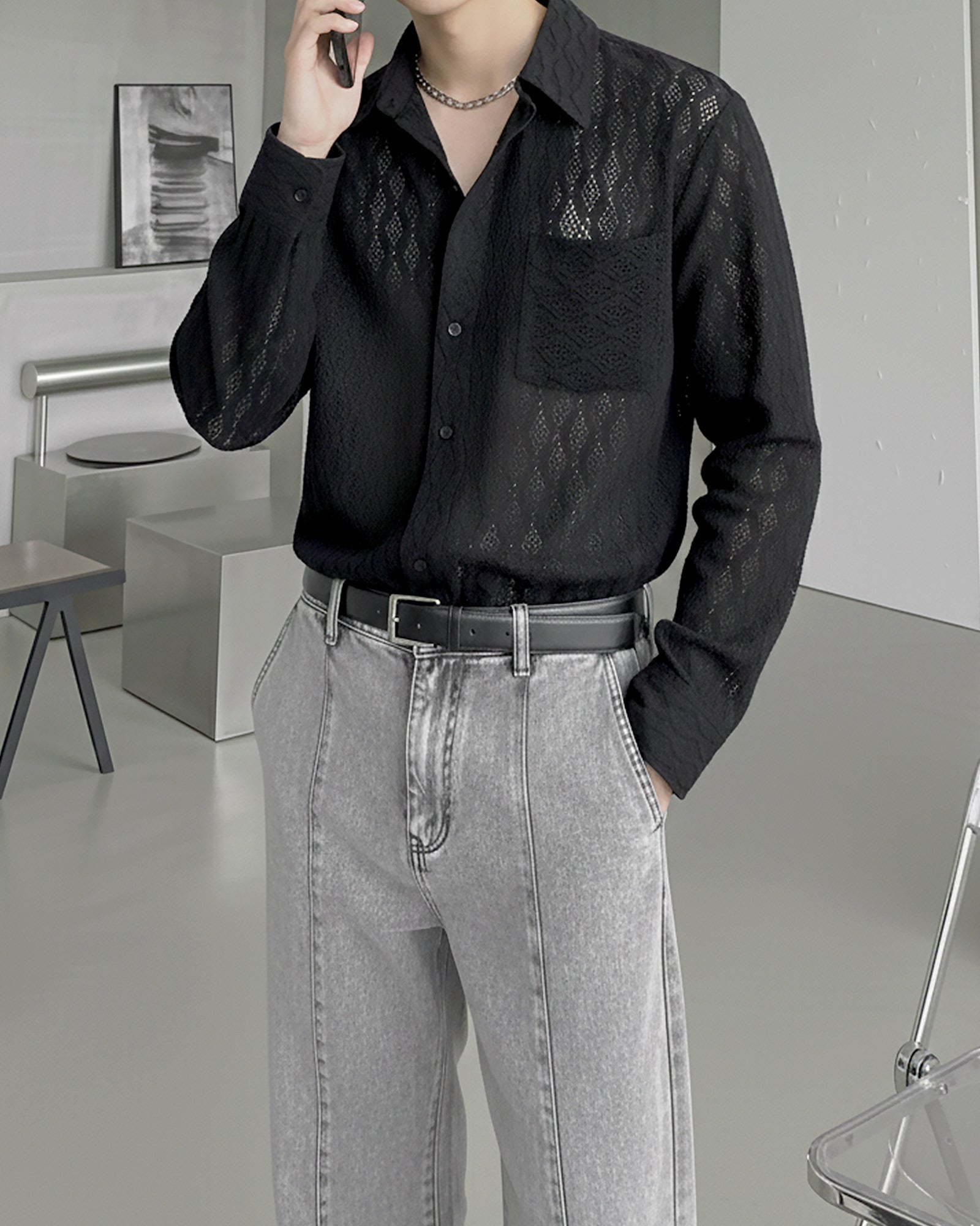 シアーメッシュモードシャツ Ot20131