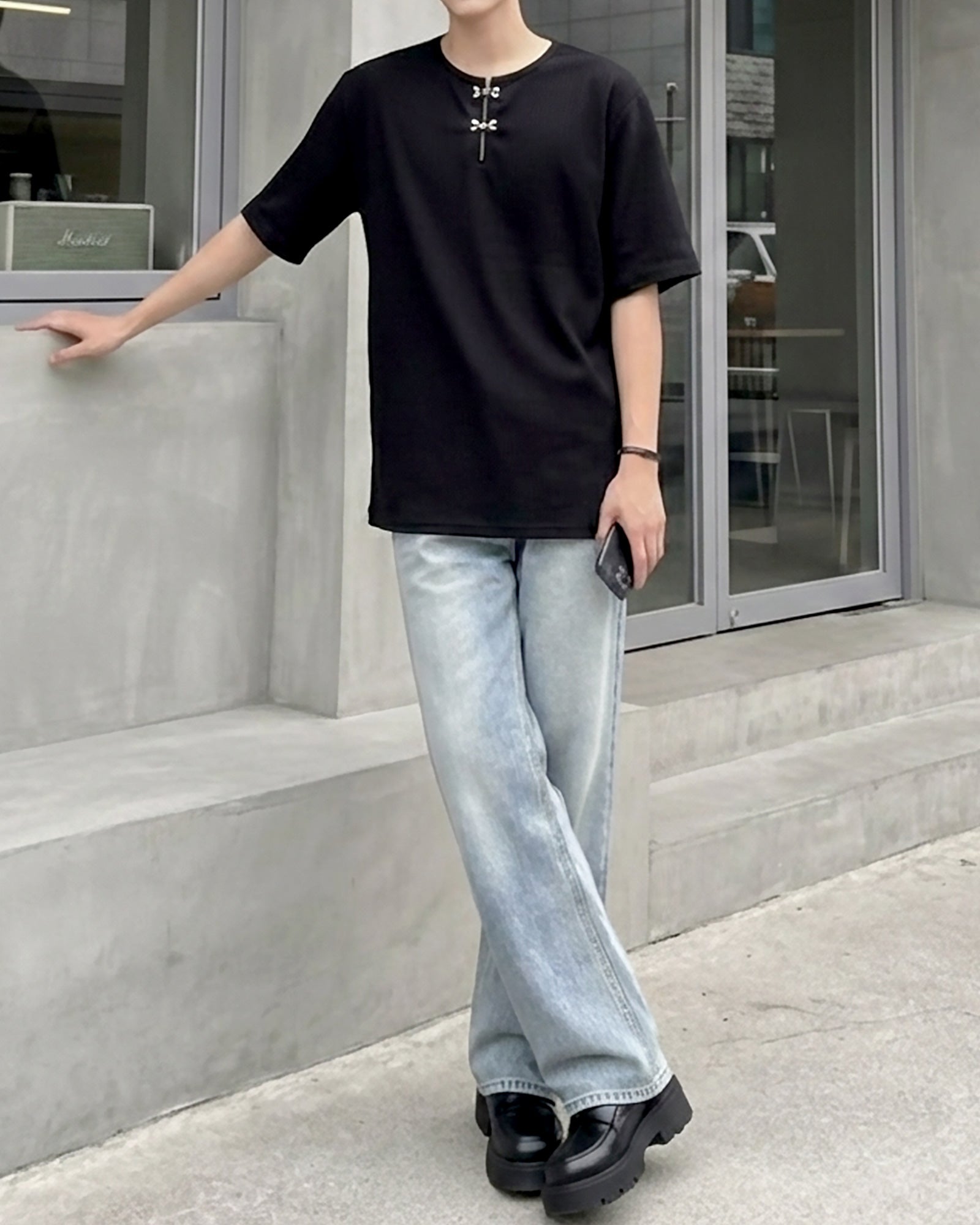 フロントホックスリットネックトップス Ot20135