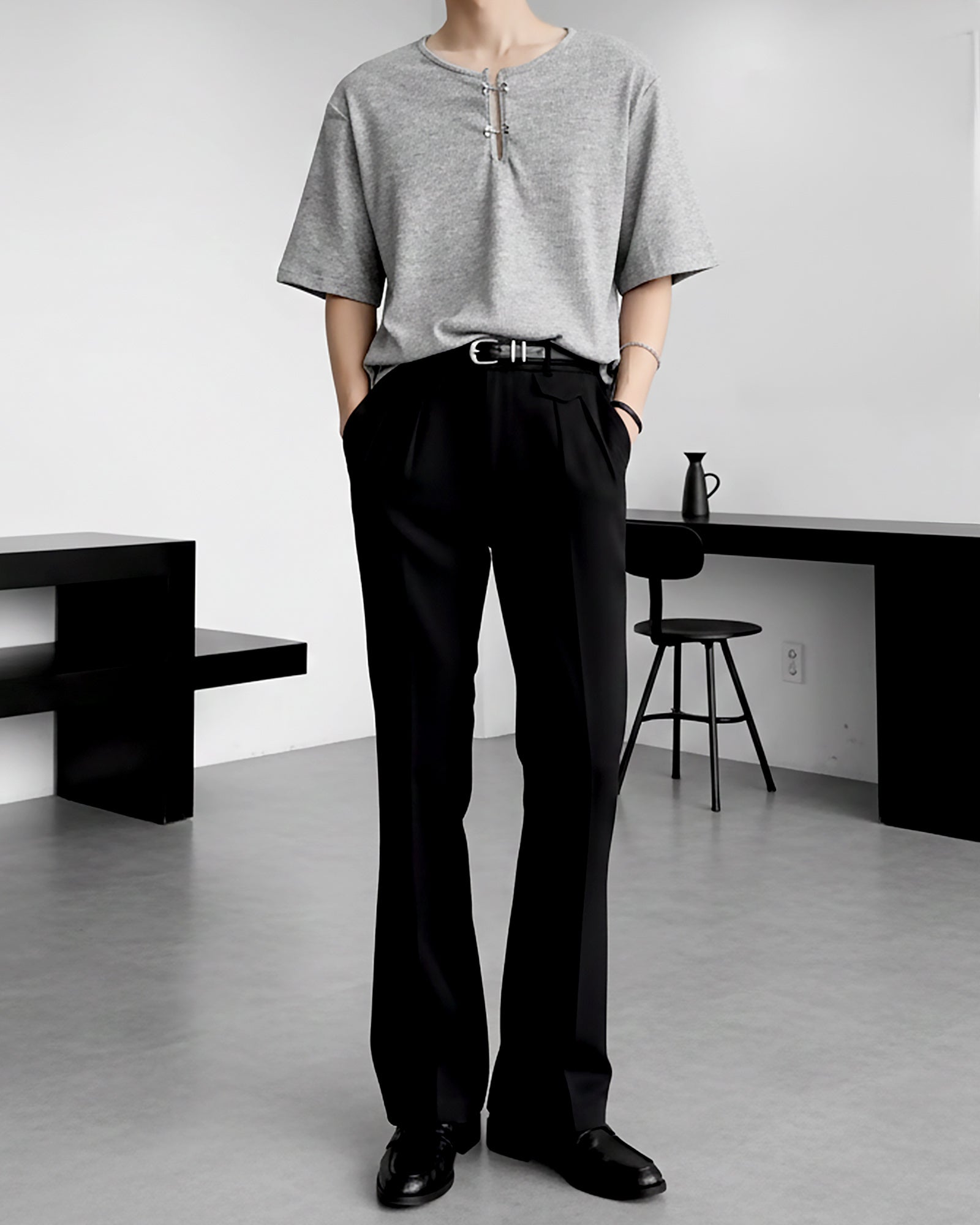 フロントホックスリットネックトップス Ot20135