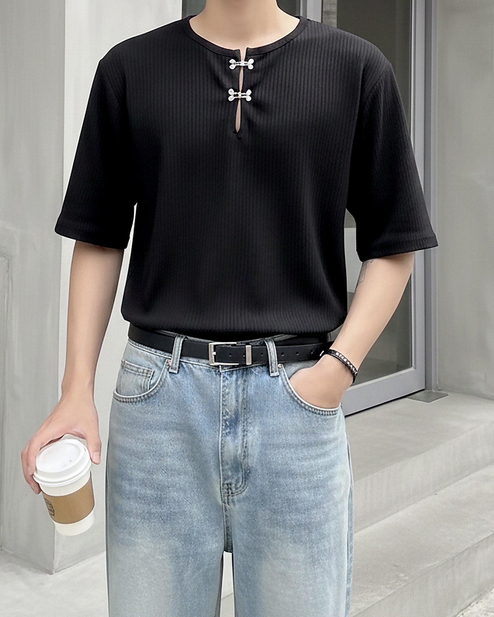 フロントホックスリットネックトップス Ot20135