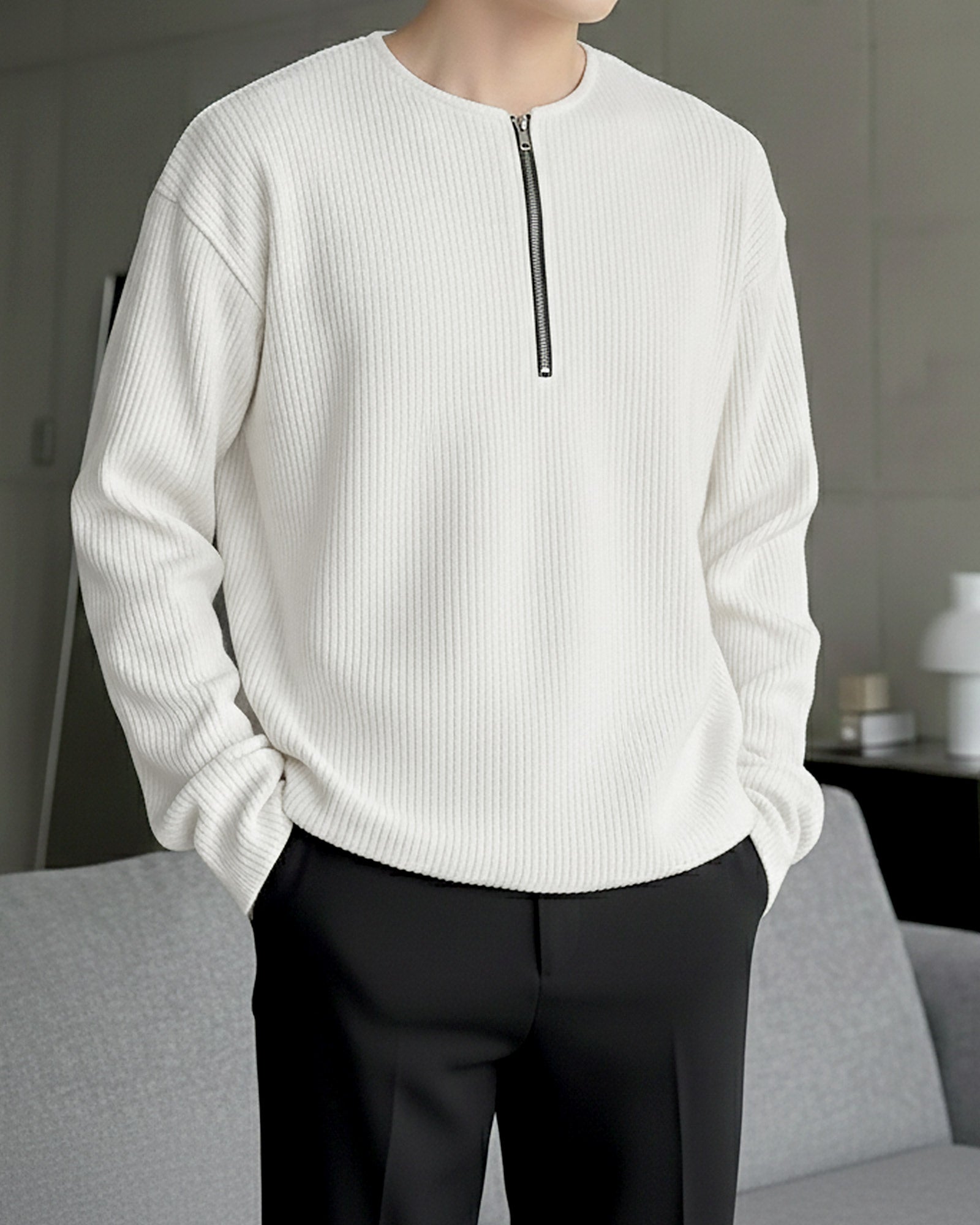 ハーフジップリブトップス Ot20141