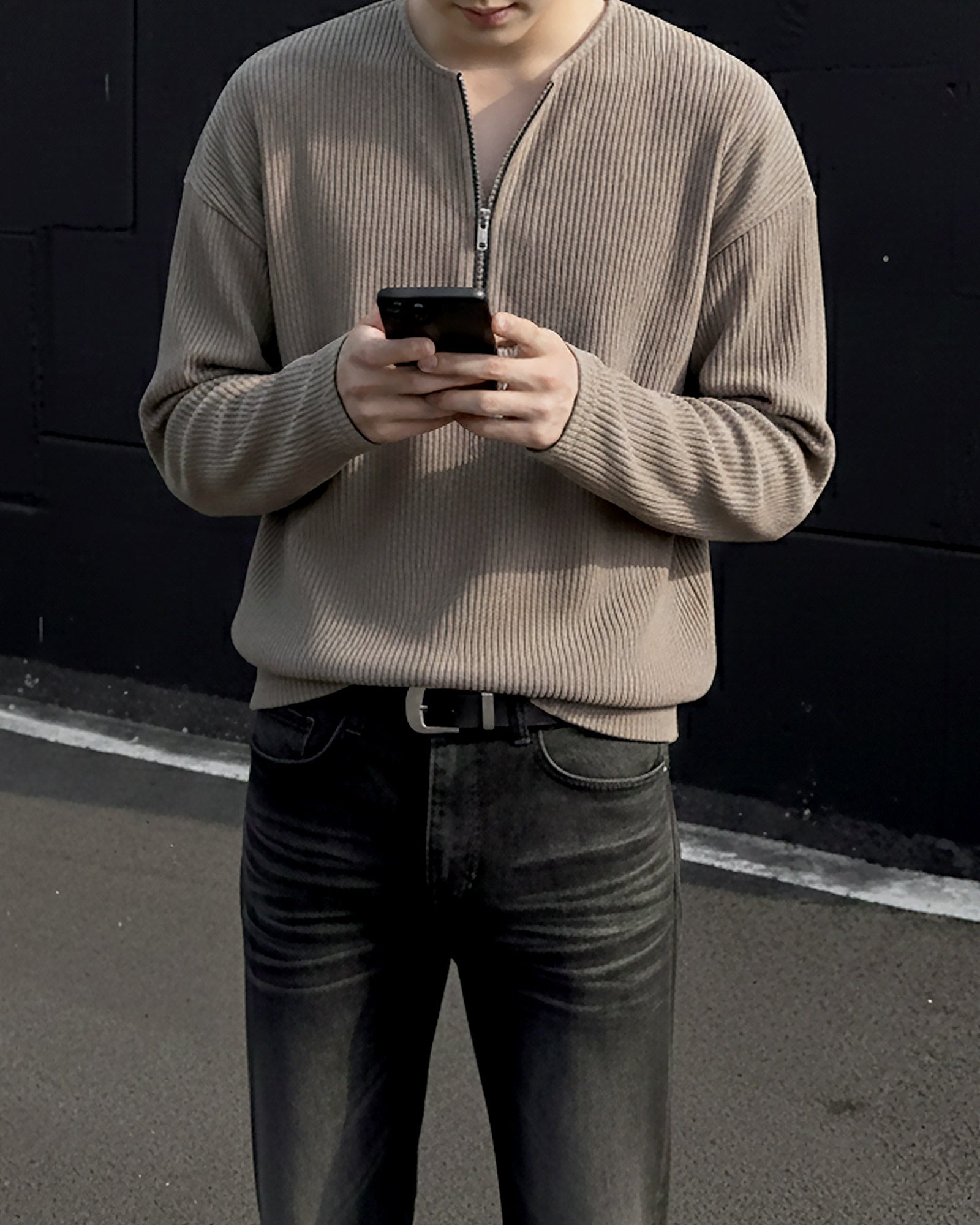 ハーフジップリブトップス Ot20141