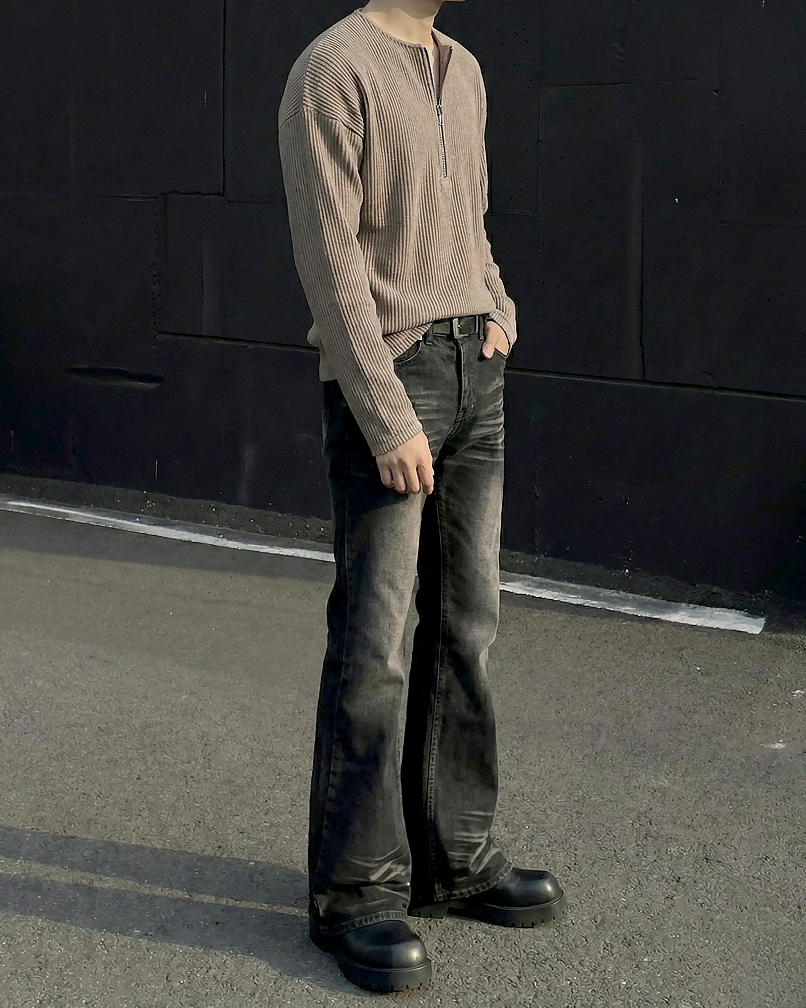 ハーフジップリブトップス Ot20141