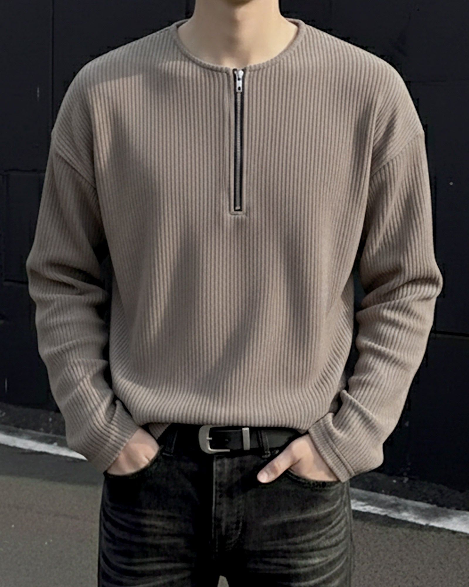 ハーフジップリブトップス Ot20141