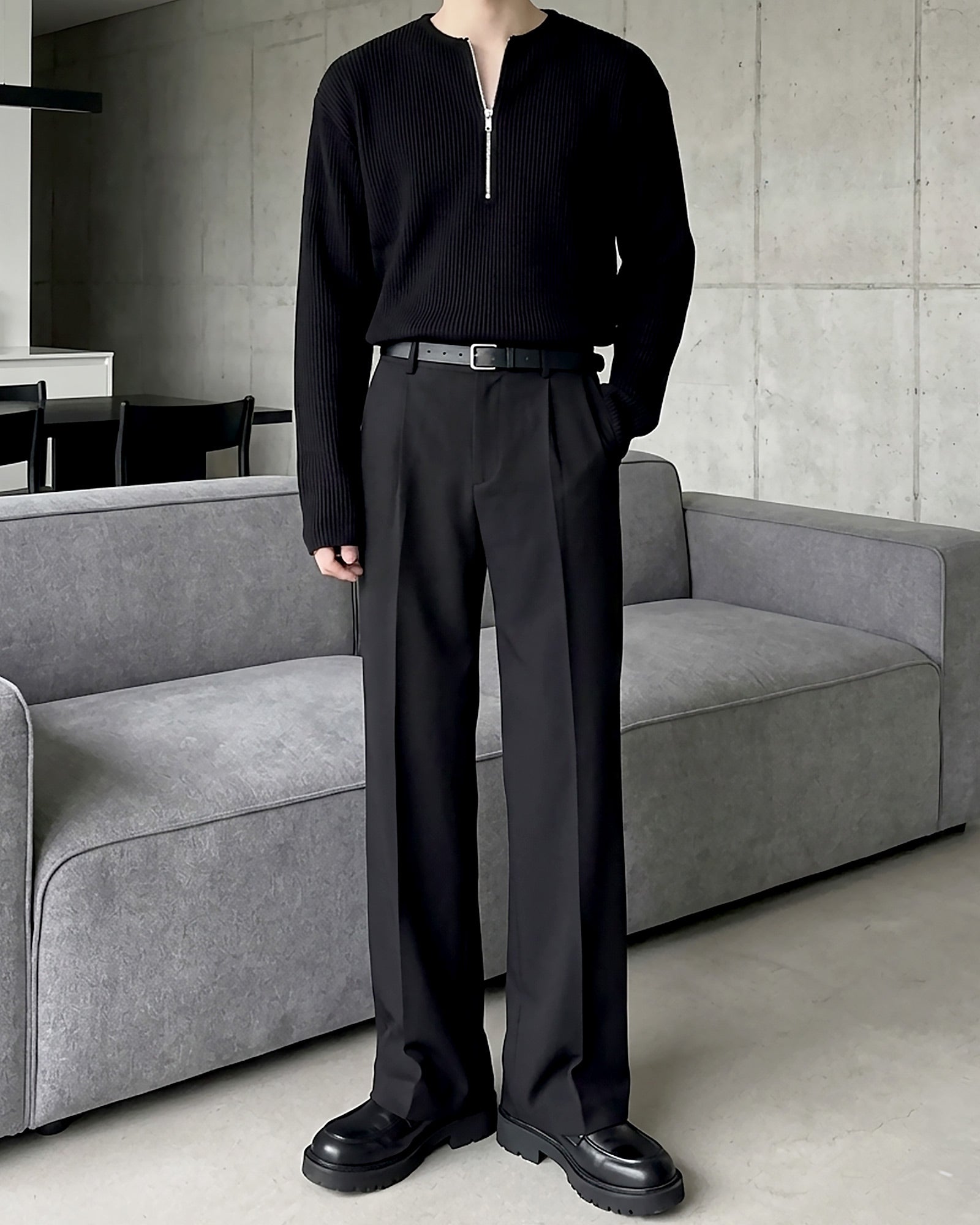 ハーフジップリブトップス Ot20141