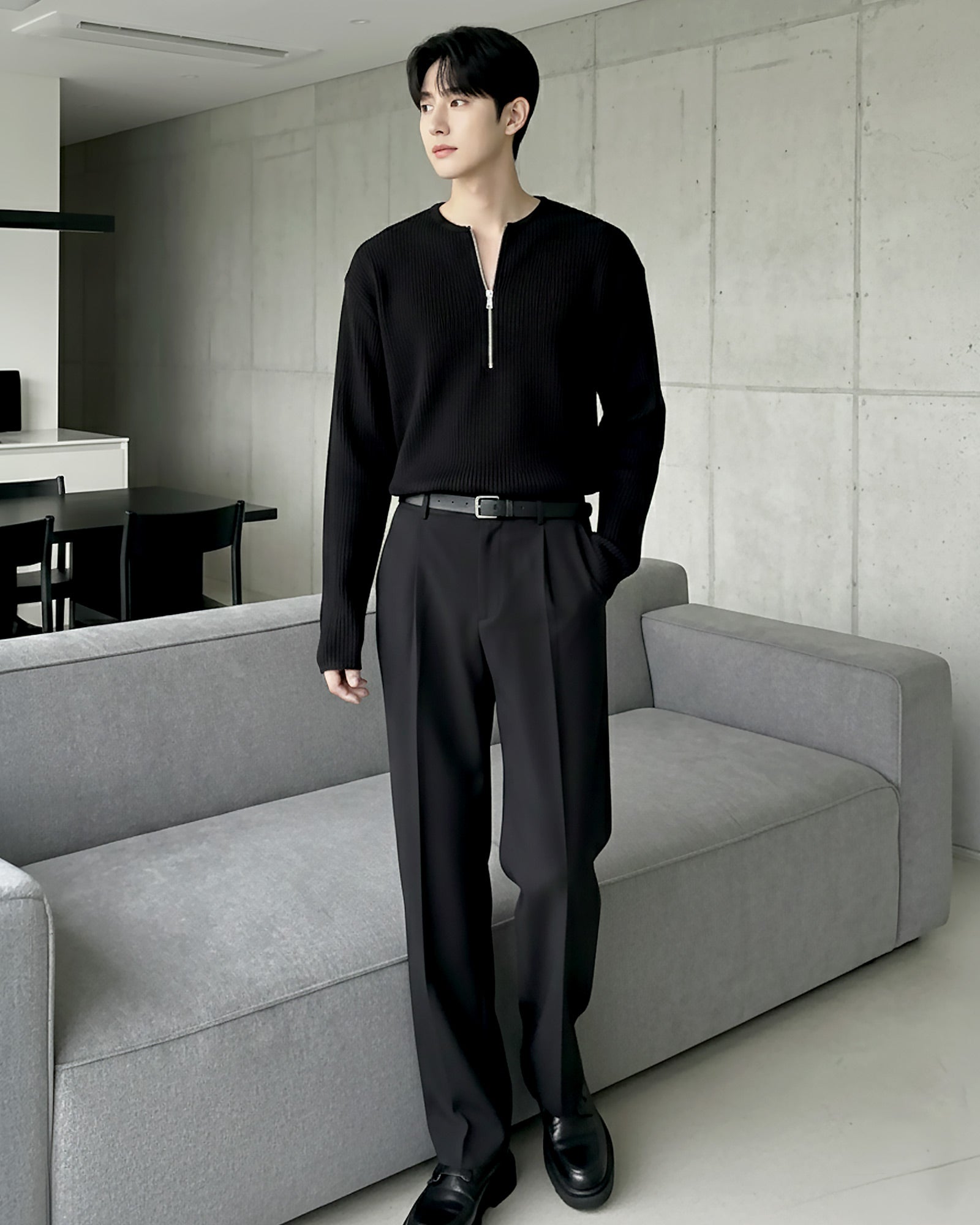 ハーフジップリブトップス Ot20141