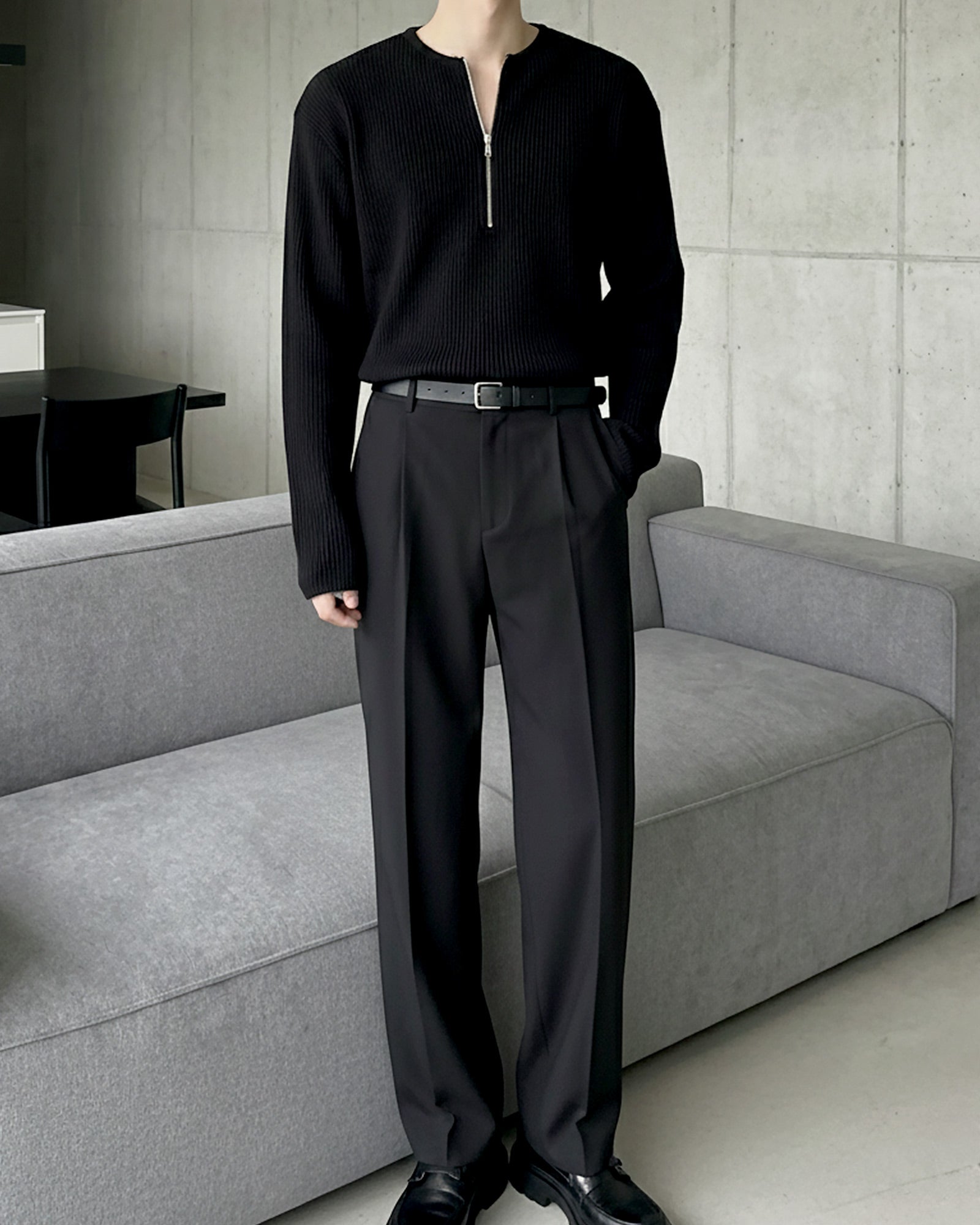 ハーフジップリブトップス Ot20141