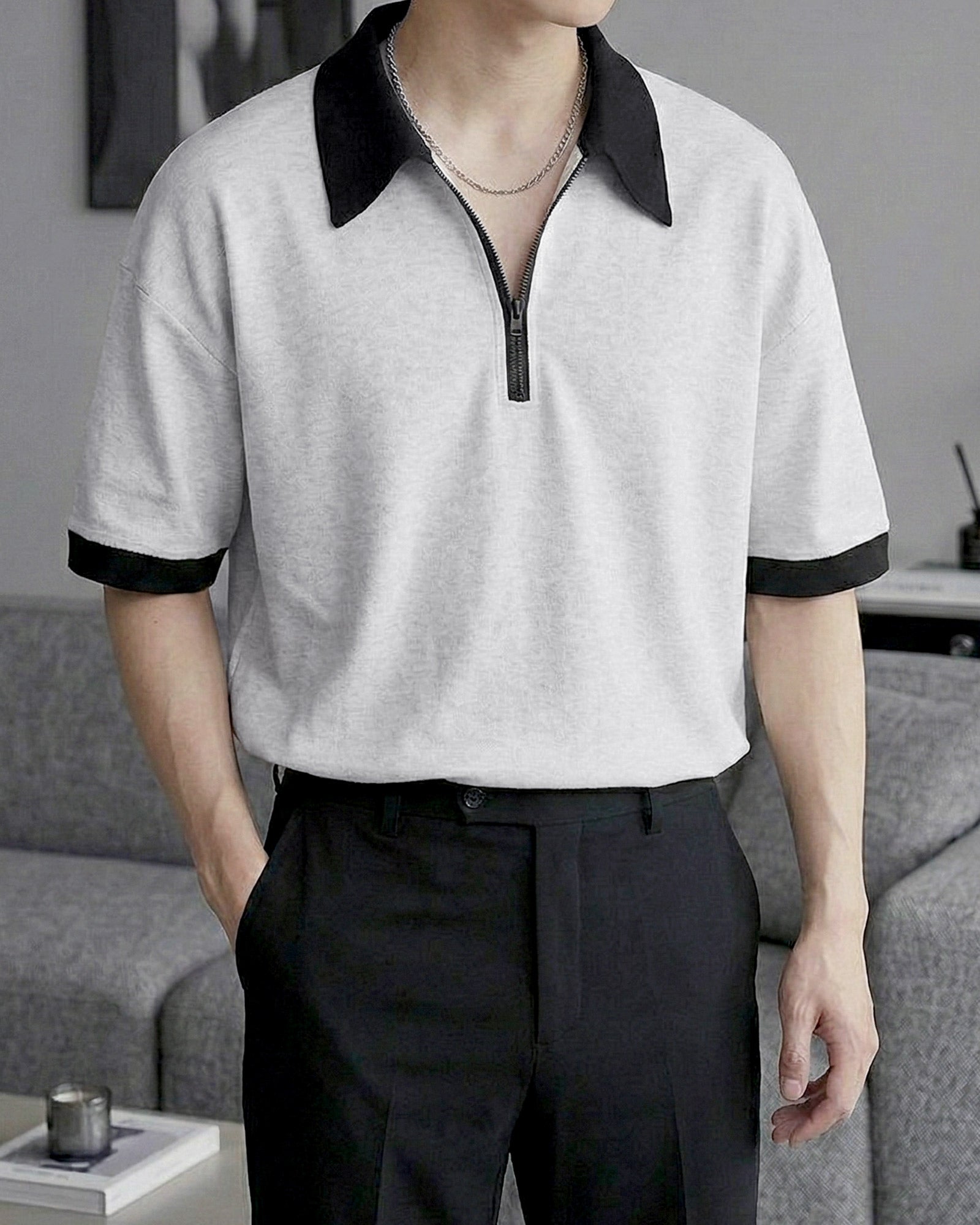 バイカラーハーフジップトップス Ot20147